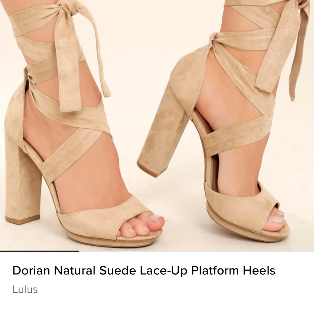 Lulu's Nude Suede Lace-Up Block Heels